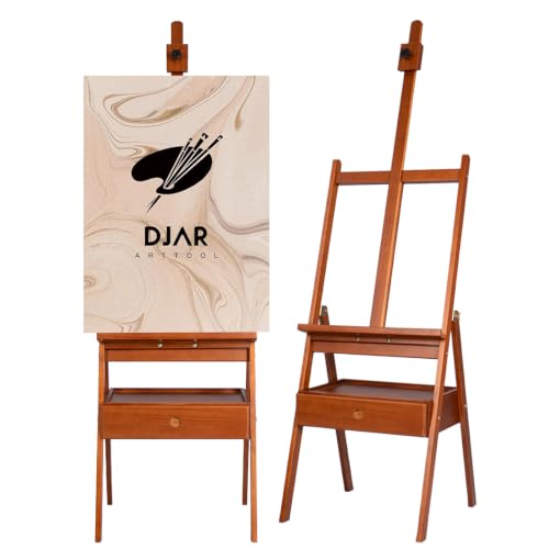 DJAR Medium Wooden H-Frame Art Easel with Storage Drawer, Walnut | Hold Canvas up to 34.6", Artist Painting Stand for Adults, Sturdy and Durable, Perfect for Home Studios & Classroom
