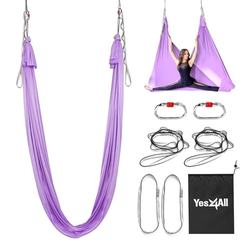 Yes4All Aerial Yoga Hammock 5.5 Yards, 198 Inches Height Aerial Silks, Yoga Trapeze Increasing Strength, Flexibility and Balance - color: A. Lavender