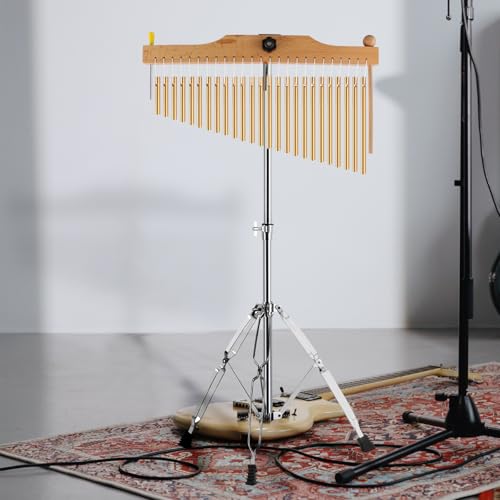 EASTROCK 25 Note Chimes Single-row Bar Chimes Height-Adjustable Stand Gold - color: 25note Gold