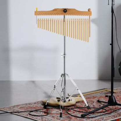 EASTROCK 25 Note Chimes Single-row Bar Chimes Height-Adjustable Stand Gold - color: 25note Gold