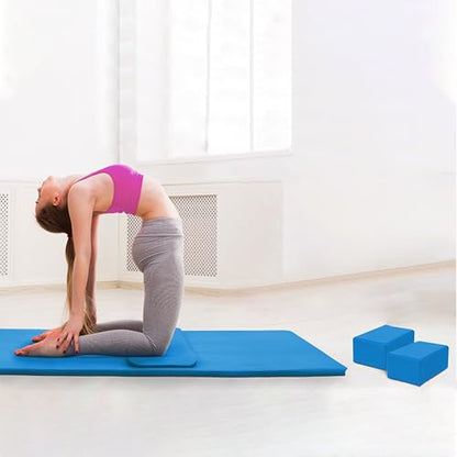 BalanceFrom 71x24 Inches Yoga Mat with Knee Pad and Optional Blocks – Extra 1-Inch Thick Non-Slip Foam with Anti-Tear Surface and Carrying Strap for Home, Studio, or Gym Workouts - color: Blue, style: Mat & Knee Pad & Yoga Blocks
