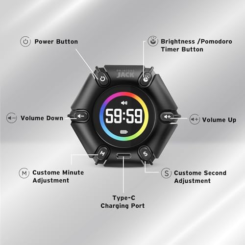 Smart FILP Pomodoro Timer 3/5/10/25/30/60min Preset, Silent & Sound Alarm - color: Real Black