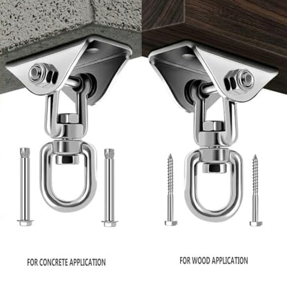 Hammock Hanging Kit, Stainless Steel Hammock Hooks Heavy Duty Hardware 360°Rotating 1300 lb Capacity Swing Ceiling Hook Snap for Hanging Chair Stand,Seat, Tree,Yoga,Gym, Porch(1, Silver) - color: Silver