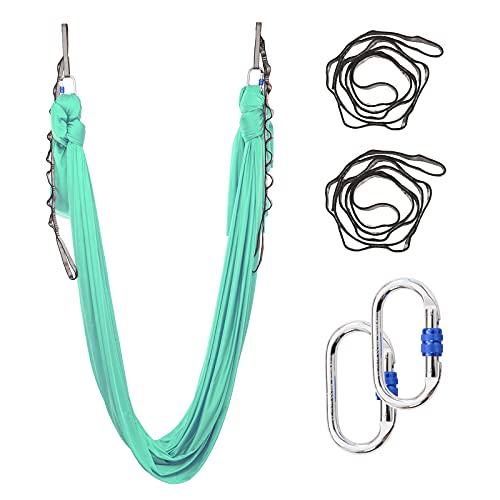 5.5 Yards Aerial Silks Yoga Swing Set - Aerial Yoga Hammock Kit Anti-Gravity Flying for Fitness, Low/Non Stretch Nylon Tricot Fabric Hardware Included for Dance - color: TENDER GREEN