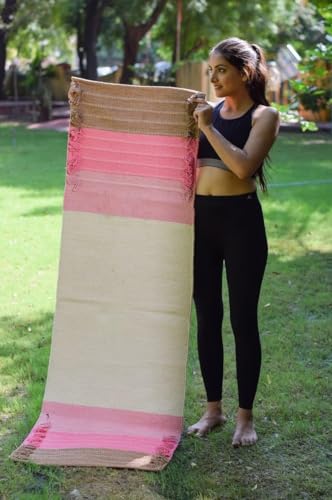 Indian Handmade100 % Organic Anti Skid Multi Colour Cotton Yoga Mat - Eco-Friendly Hand-Woven Rug - Non-Slip & Thick (24”x72”x5mm) for Hot yoga & Everyday Fitness at Home - Comfortable & Foldable Extra-Long Mat - color: Multi 12