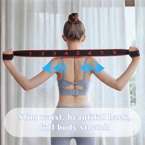 Fitness Resistance Band for Stretching and Yoga, 8-Section Elastic Stretch Strap with Numbered Markings, Adjustable Training Band for Pilates, Flexibility, Home Gym Workout