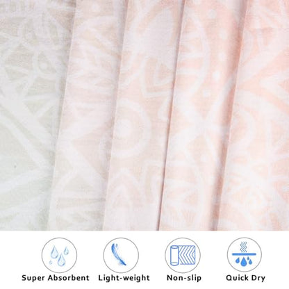 Hot Yoga Towel with Grip Dots, Non Slip, 74"x26", Pink Mandala - color: Pink Mandala, size: 74" x 26"