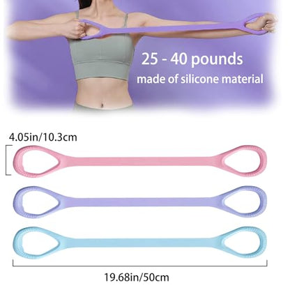 Figure 8 Resistance Bands for Yoga Pilates and Fitness Elastic Stretching Resistances Band for Arms, Back, Shoulders, and Chest Workouts, Versatile Pilates Equipment for Women and Men (3 Pack)