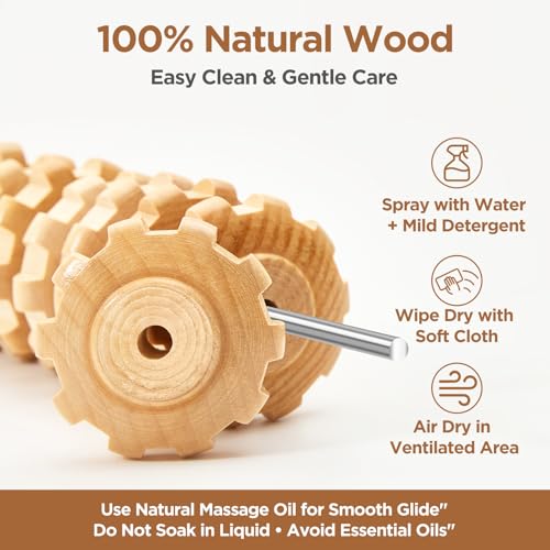 Wooden Cellulite Muscle Roller for Legs and Thighs - Handheld Fascia Blaster Tool for Muscle Relief, Lymphatic Drainage & Body Sculpting - Anti Cellulite Massager for Women and Men (9 Wheel) - color: Wooden Straight