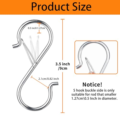 12 PCS S Hooks for Hanging with Safety Buckle, Heavy Duty Metal S Hooks | 3.5 inch S Shaped Hanger Hooks for Hanging Kitchen Utensil, Cups Pots Pan Closet Plants Purse Bags Hats (Silver) - color: Silver