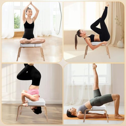 Yoga Headstand Bench PU Pad Headstand Trainer Max Load 300lbs | Yoga Headstand Bench Stress Relief Balance Trainer Supports with Wood Frame and Pu Pad Body Shaping Practice - color: White