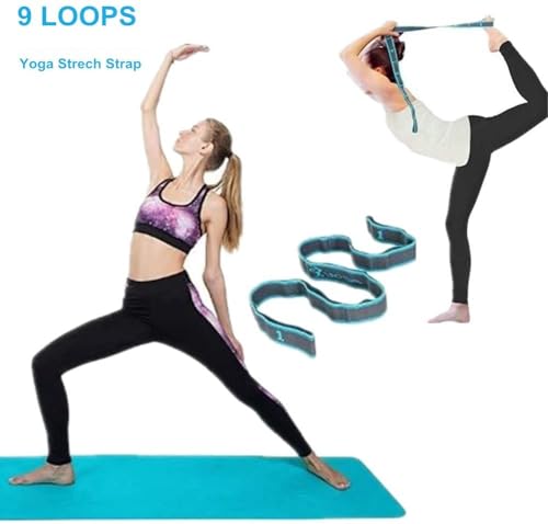 Stretch Bands for Exercise - Elastic Yoga Stretching Strap with 9 Loops for Flexibility, Pilates, Physical Therapy, Ballet & Gymnastics - Multi-Loop Leg Strap