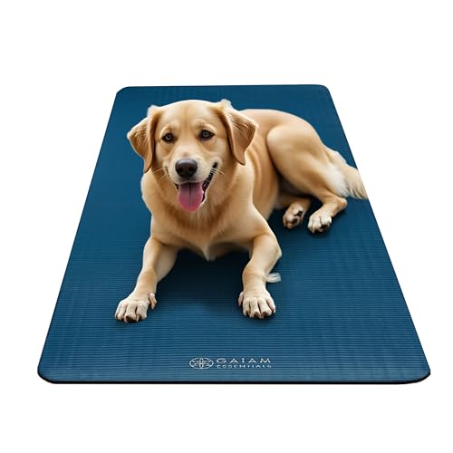Gaiam Thick Yoga Mat, Exercise & Fitness Mat with Easy-Cinch Carrying Strap - color: Navy, size: 2/5" (10MM)