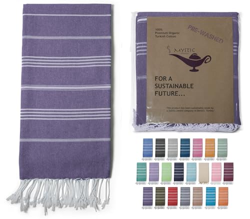 Turkish Beach Towel 100% Organic Cotton Extra Large Oversized (39 x 71 Inches) Quick Dry Sand Free Light Weight Prewashed for Bath Beach Gym Yoga Travel Towel Blanket (Purple) - color: Purple