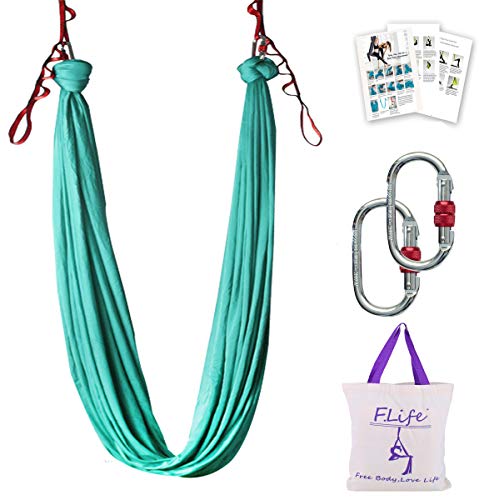 F.Life Aerial Silk Yoga Hammock & Swing for yoga Inversion,Strength training,starter hardware kit - color: turquoise