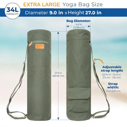 UDANA Canvas Yoga Mat Bag for Women & Men, Full-Zip Carrier with 3 Pockets & Adjustable Strap, Stylish Gym & Pilates Bag – Available in Multiple Sizes