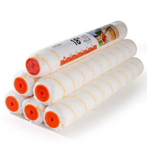 18 Inch Microfiber Paint Roller Covers, 6 Pack, 3/8" Nap | Thick Microfiber Sleeves 18 Inch, Wide Large Rollers, Practical Painting Supplies for Big Wall Painting Jobs - size: 18 Inch,6 Pack