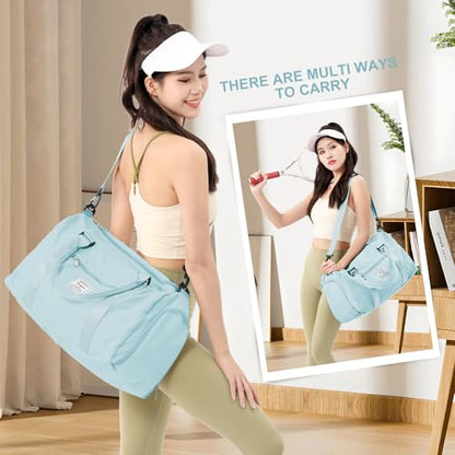 Gym Bag for Women Men with Shoes Compartment,Sports Duffle Bag Personal item travel Duffel Bags Tote Bag Small Carry on Weekender Overnight Bag Workout Dance Bag Hospital Holdalls Light Blue - color: A5-Light Blue