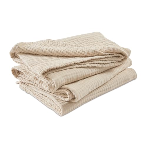 EMME Cotton Muslin Throw Blanket Couch Breathable Gauze Soft Lightweight Bed Blankets Adults (Heather Beige, 50"x60") - color: 03 - Beige, size: Throw (50" X 60")
