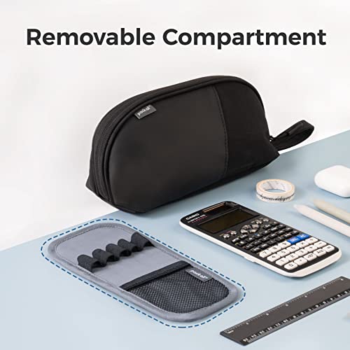 pack all Large Pencil Case, Multi-Compartment Pencil Pouch with Zipper | Large Capacity, Removable Compartment, Durable Fabric, Smooth Zipper, Multi-use for Pens, Stationery & Makeup, Black - color: Black