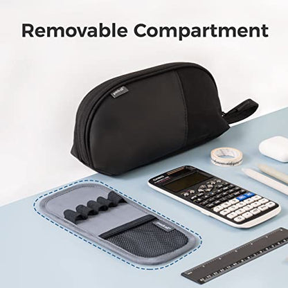 pack all Large Pencil Case, Multi-Compartment Pencil Pouch with Zipper | Large Capacity, Removable Compartment, Durable Fabric, Smooth Zipper, Multi-use for Pens, Stationery & Makeup, Black - color: Black
