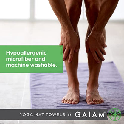Gaiam Yoga Mat Towel, Non-Slip Microfiber, Hot Yoga (Folkstone Grey) | Mat-Sized Fit | Quick-Dry Microfiber | Non-Slip Silicone Bottom | Machine Washable | Hot Yoga & Pilates | 68"x24" - color: Folkstone Grey, size: 24"W x 68"L