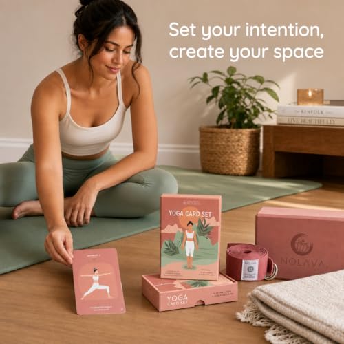 Yoga Cards for Adults, 40-Piece Mindful Movement & Pose Practice Deck | 30 pose cards + 10 intention cards with guided flows, English + Sanskrit, creator-designed for daily home practice