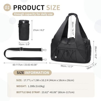 Small Gym Bag for Women with Shoe Compartment 35L, Black - color: Black