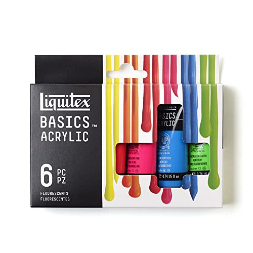 Liquitex BASICS Acrylic Paint Set, 6 x 22ml (0.74-oz) Tubes, Fluorescent | Medium Viscosity, Satin Finish, Lightfast, Fine Art Pigments, Range of Opacities, Easy Blending - size: 4.46 Fl Oz (Pack of 1), style: Fluorescent 6 x 22ml (0.74oz)