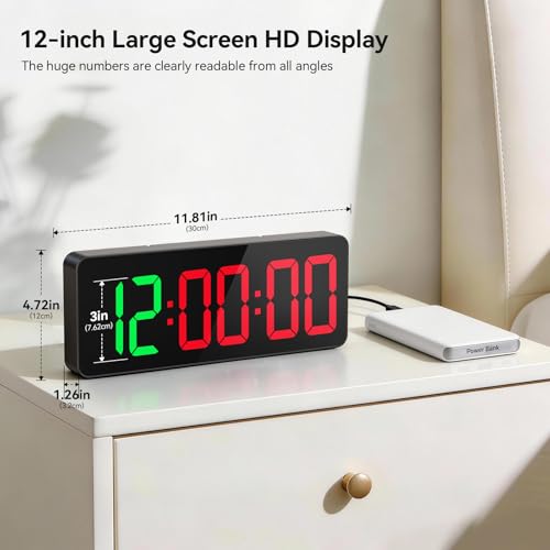 Gym Timer Clock Large Display, 12" LED Exercise Workout Interval Timer with Remote for Boxing Tabata/FGB/EMOM,Countdown/Up,Stopwatch Clock for Sports,Home Gym,Yoga,Garage,Office,Classroom - color: Black
