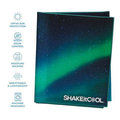 SHAKEitCOOL Extended Size Cooling Towel – Be Cool in Style - Heat Relief, Soft, Lightweight, Sun Protection, Easy Clean - Perfect for Biking, Hiking, Running, Yoga, Golf, Gardening - Alaskan Sky M - color: Alaskan Sky
