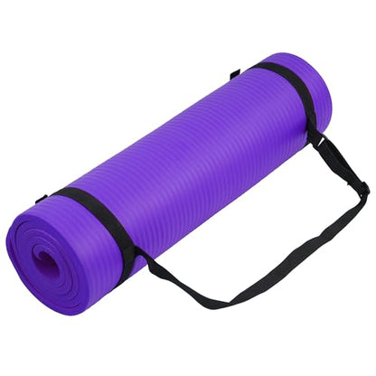 Fitvids Yoga Mat, 1/2-Inch Extra Thick High Density Exercise Mat, Anti-Tear Exercise Yoga Mat with Carrying Strap, Suitable for Various Yoga Exercises - color: Purple