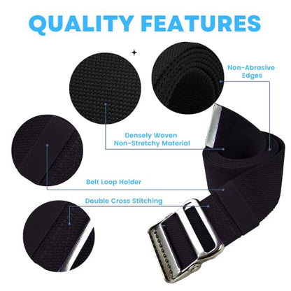 LiftAid Transfer and Gait Belt 60 Inch with Metal Buckle and Loop - Walking, Standing and Transfer Assist Aid for Seniors, Elderly Patients, Caregiver, Nurse, Therapist (Black) - color: Black
