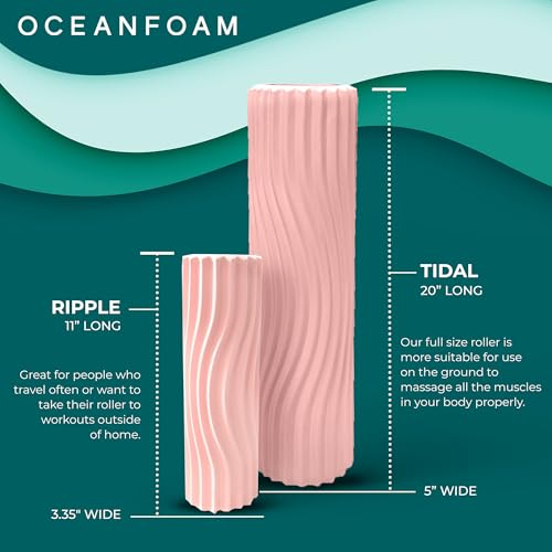 Oceanfoam Tidal Roller - Blush - Muscle Massage Foam Roller for Back Pain & Stretching - Firm and Ergonomic Wide Wave Textured - Yoga, Athletics, & Wellness - Full Size, 20" x 5" - color: Blush