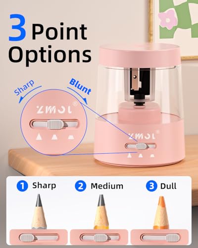 ZMOL Electric Pencil Sharpener, USB or 2 AA Powered,6-8mm,Pink | Suitable for Colored Pencil No.2,Fast Sharpening,3 Modes,Tungsten Steel Blade Holder, Portable for Classroom Office Home - color: Pink