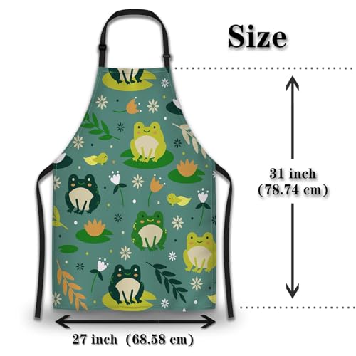Cute Frogs Cooking Apron for Women & Men - Waterproof, 27' W x 31' H, Kitchen, Restaurant, BBQ, Painting, Crafting, Gardening - color: Cute Frogs