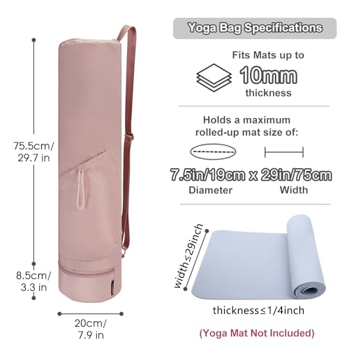 sportsnew Yoga Mat Bag Drawstring Pocket-Full Zip Cargo Yoga Mat Carrier Bag with Water Bottle Pocket and Bottom Wet Pocket Exercise Yoga Mat Carrier Multi-Functional Storage Bag, Pink & Pink