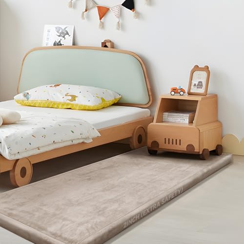 2" Thick Play Mat for Babies Toddlers,Extra Safety Anti-Fall Cushion Mat, Non-Slip Water-Repellent Coral Velvet,28"x72" Bedside Rug for Kids Room (Beige) - color: Beige, size: 28"×72"×2"