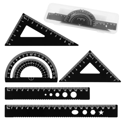 5Pcs Metal Geometry Set, Math Drafting Ruler Kit Aluminum Triangle Rulers Metal Ruler Drafting Tools, Metal Triangular Scale Ruler Set, Protractor, 6/8 Inches Drawing Ruler for Architect Engineer