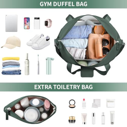 Gym Bag for Women, 45L Carry On Travel Duffel Bag with Shoes Compartment - color: Dark Green, size: Large