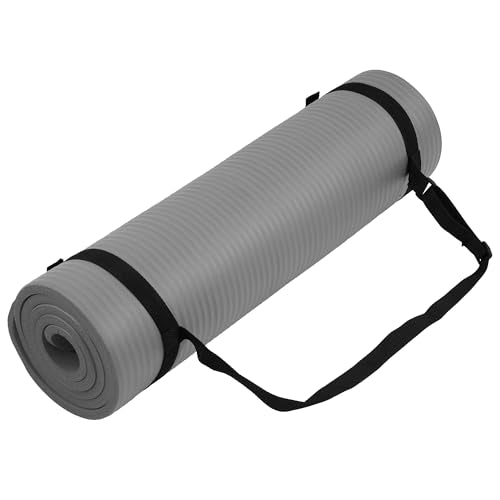 Fitvids Yoga Mat, 1/2-Inch Extra Thick High Density Exercise Mat, Anti-Tear Exercise Yoga Mat with Carrying Strap, Suitable for Various Yoga Exercises - color: Gray