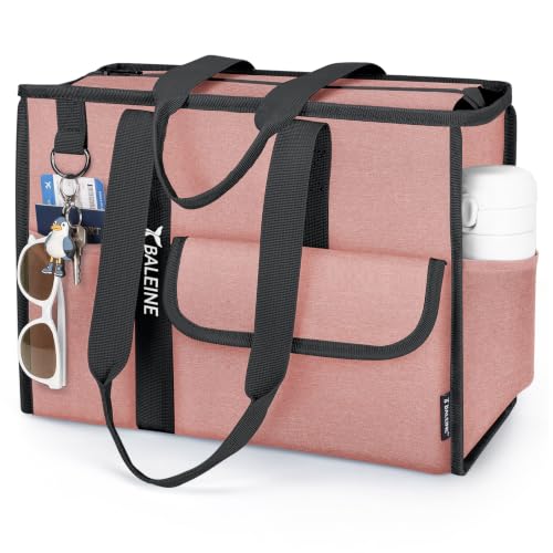 BALEINE Utility Tote Bag for Women with Zipper, Teacher Nurse Work Bag | Detachable Reinforced Bottom, Water Resistant Oxford, Multiple Organized Pockets, Foldable Lightweight for Travel Shopping - color: Pink, size: Medium