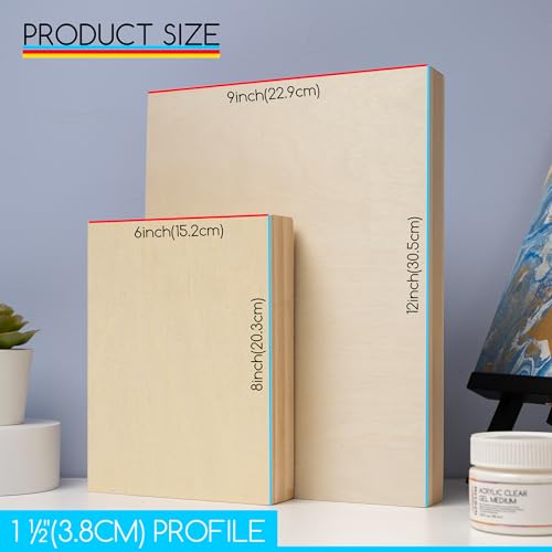 MEEDEN Unfinished Wood Canvas Board:6x8 9x12 Canvas Panel Pack of 4 | 1-1/2" Deep Wooden Panel Board, Blank Cradled Wood Art Board for Painting - Rectangle - size: 6x8 9x12 - 4 Pack