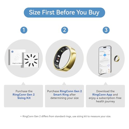 RingConn Gen 2 Smart Ring - Sleep Apnea Monitoring(Gold, Size 7) | No APP Subscription, 12-Day Battery Life, Stress/Heart Rate/Women's Health Tracker, Android & iOS Compatible - color: Royal Gold, size: 7