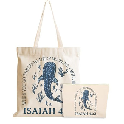Whale Shark Makeup Bag Canvas Tote Bag Gifts for Women Friend Birthday Beach Shopping Appreciation Christmas - color: Isaiah 385