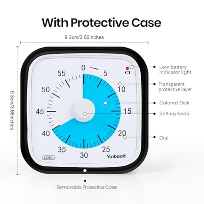 Yunbaoit Visual Timer for Kids, Silent 60-min Countdown Timer, Black Blue - color: Black Blue