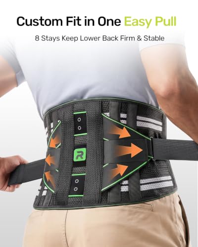 Rakiie Back Brace for Lower Back Pain Relief with 8 Stays | 3D Pad, Breathable, Adjustable Strap, Relieves Herniated Disc, Sciatica, Lower Back Pain, Fits Men Women, Green, L - color: Green, size: Large
