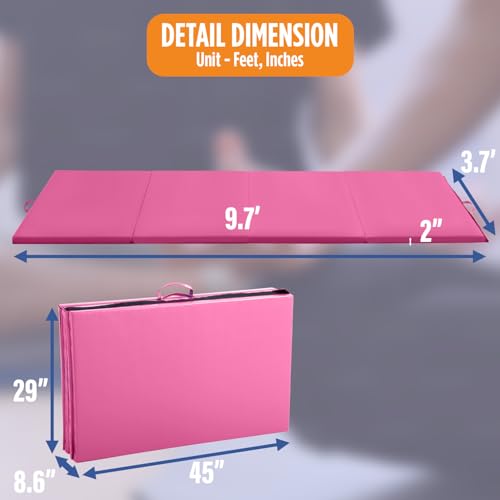 Gymnastics Mats Foldable Tumbling Mats Portable Gymnastics Exercise Mat Thick Gymnastics Tumbling Mats Pad Home Exercise Panel Mat With Carrying Handles - color: Pink, size: 4 ft W x 10 ft L