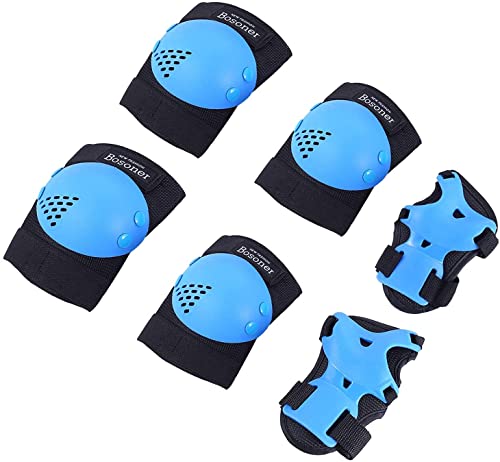 BOSONER Kids/Youth Knee Pad Elbow Pads for Roller Skates Cycling BMX Bike Skateboard Inline Rollerblading, Skating Skatings Scooter Riding Sports - color: Black / Blue, size: Small (3-7 years)