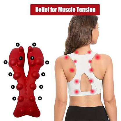 Neck and Shoulder Relaxer, Cervical Traction Device for Neck Support and Posture Alignment, Neck Stretcher Pillow with Acupressure Points (Red)